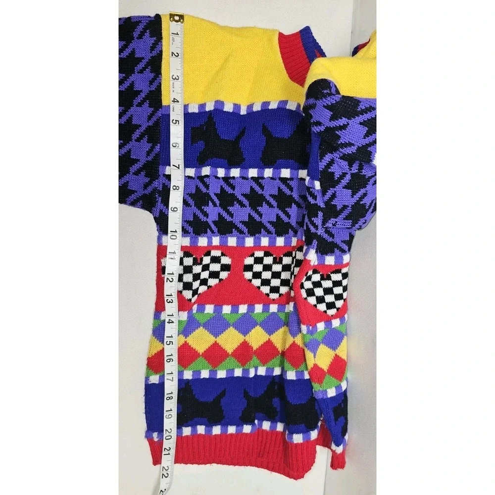 VTG 80s Knitwaves Sweater M Houndstooth Colorblock‎ 80s 90s Acrylic kidcore